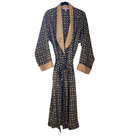 Victoria's Secret Other - Vintage Y2K Victoria Secret Robe Black & Gold Belted Kimono Long Sleeve Intimate